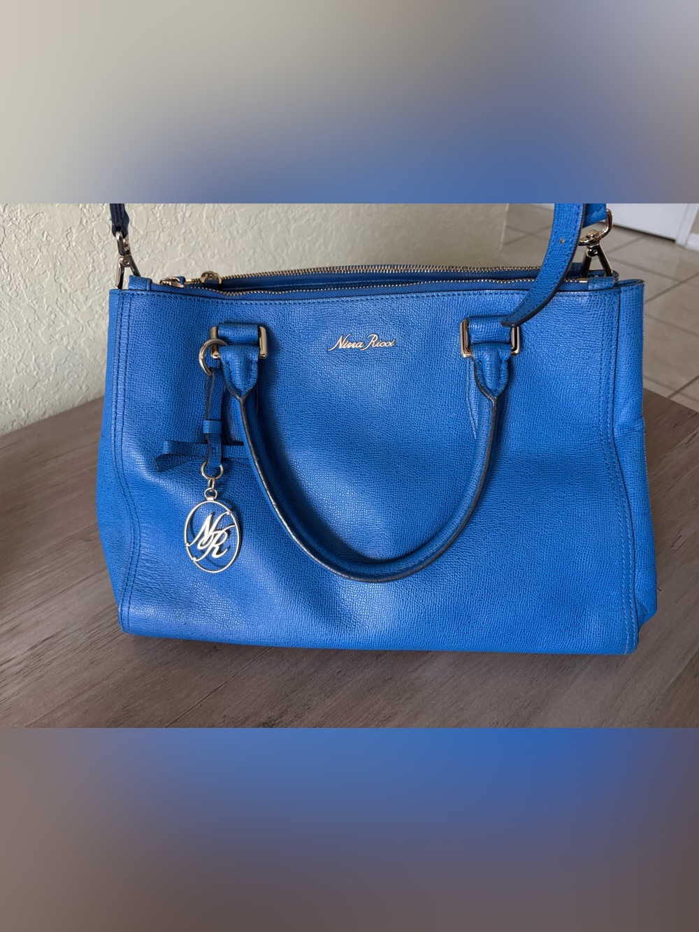 Nina Ricci Paris Blue Leather Satchel Shoulder Crossbody Bag w Dust Bag